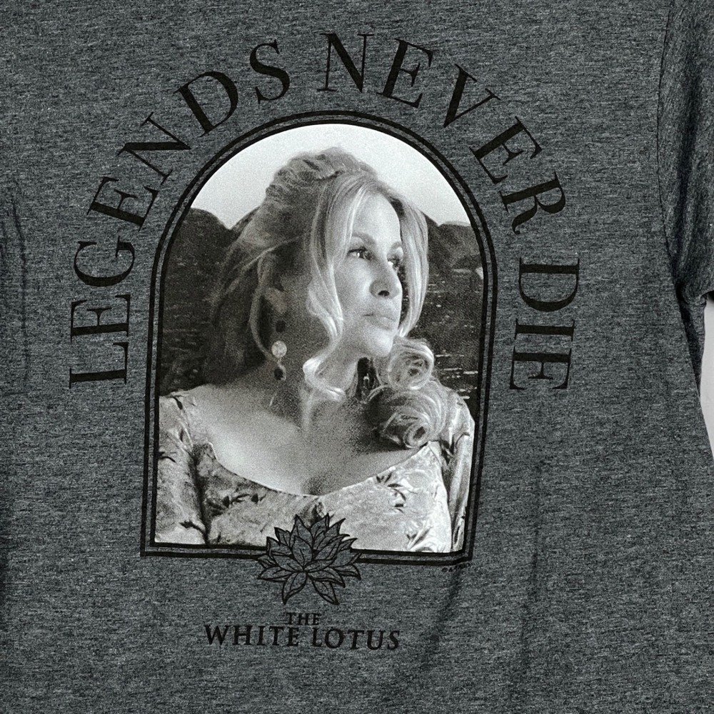The White Lotus Graphic Tee Small Legends Never Die Gray Jennifer Coolidge HBO